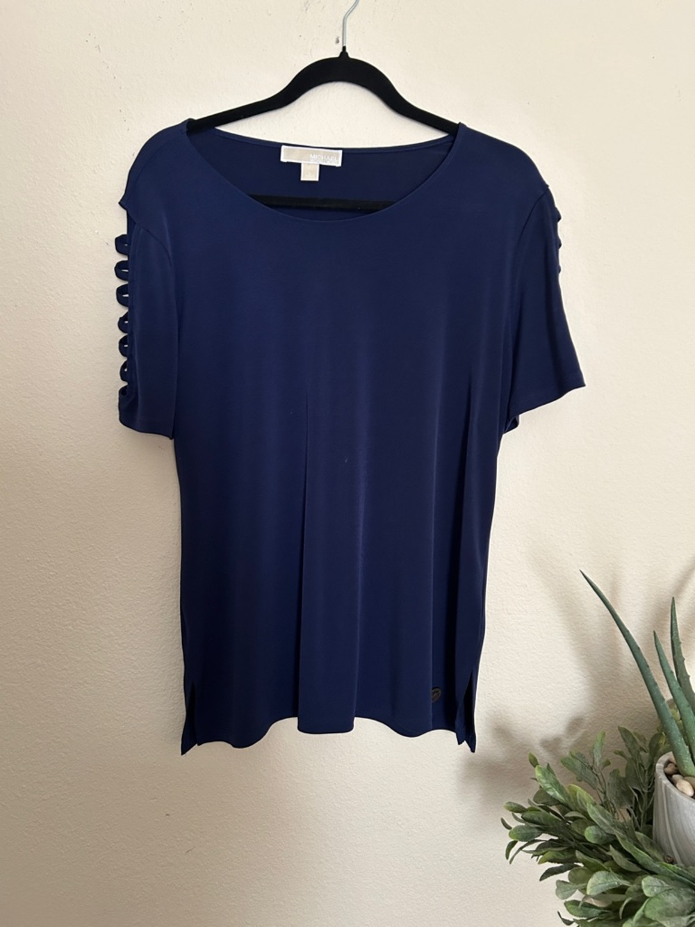 Michael Kors Navy Short Sleeve Ladder-Sleeve Tee